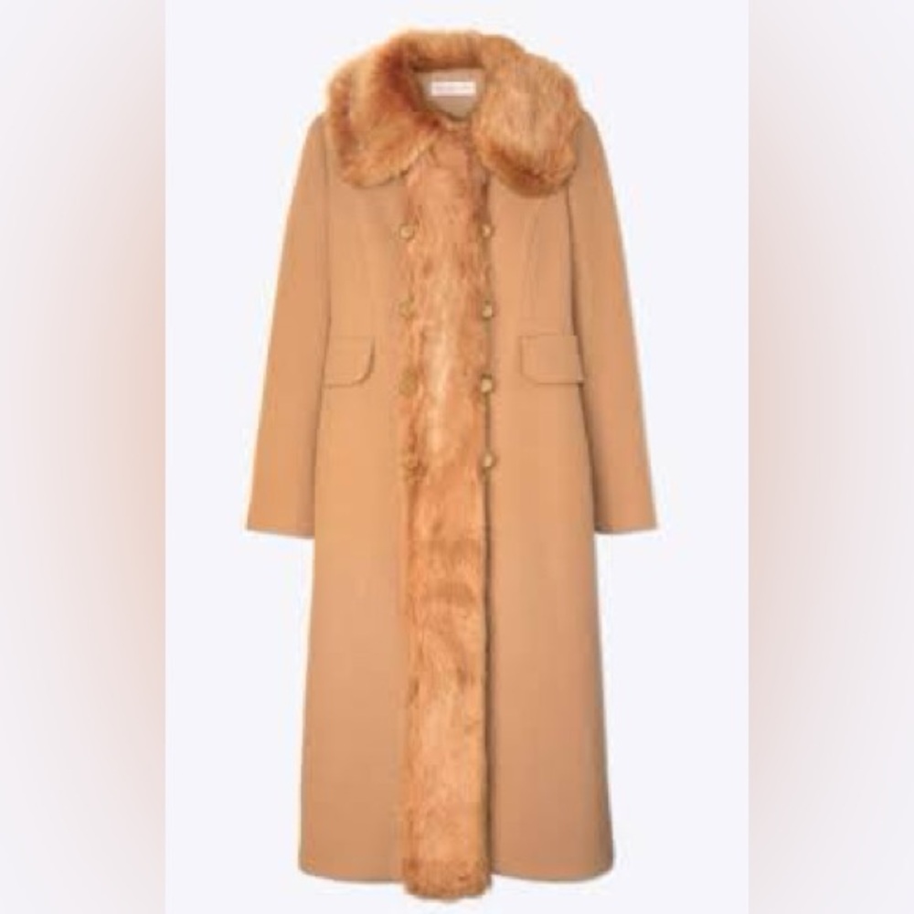 Tory Burch Camel Wool Faux Fur Coat 6